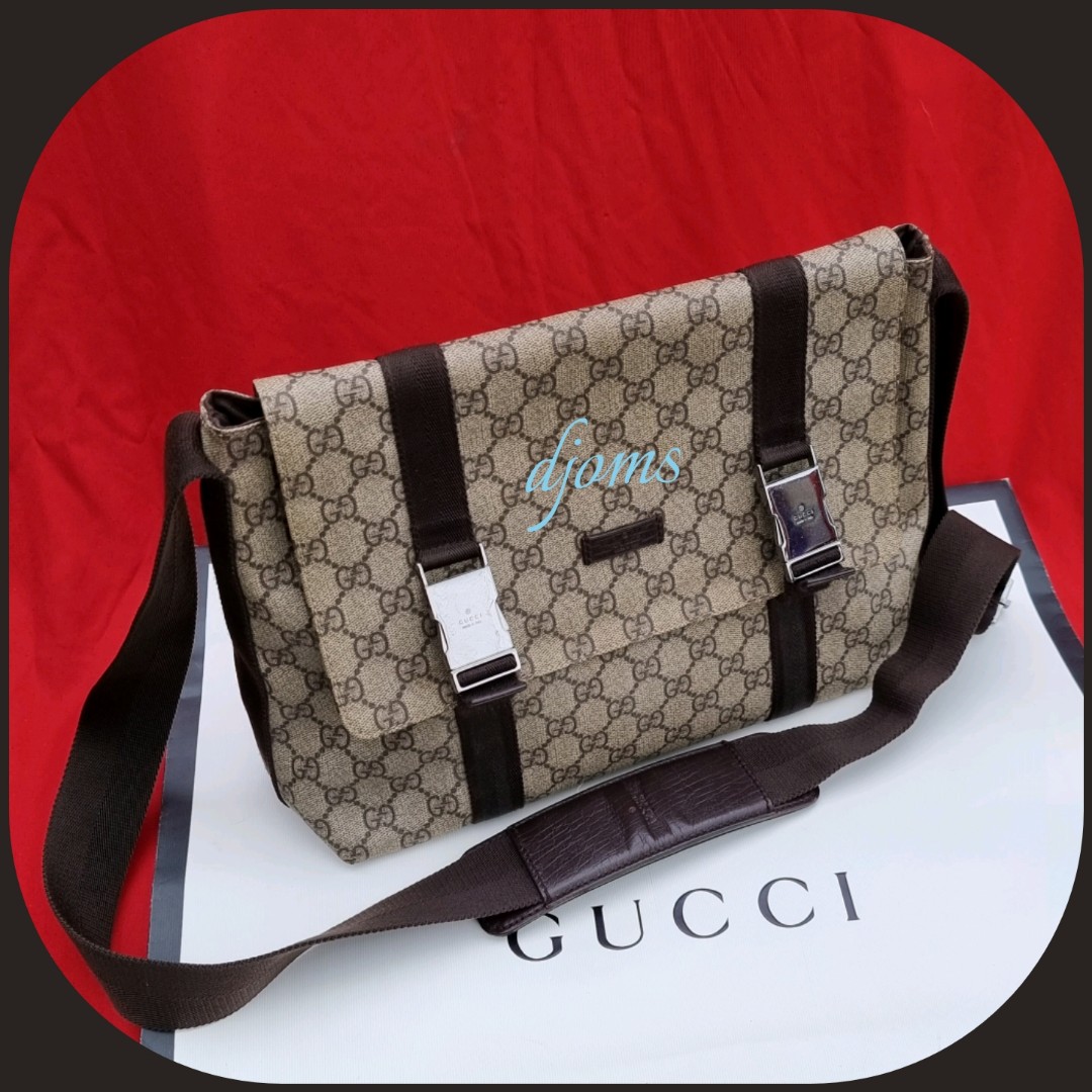 PRELOVED Gucci Double Buckle Flap GG Coated Canvas Messenger Bag