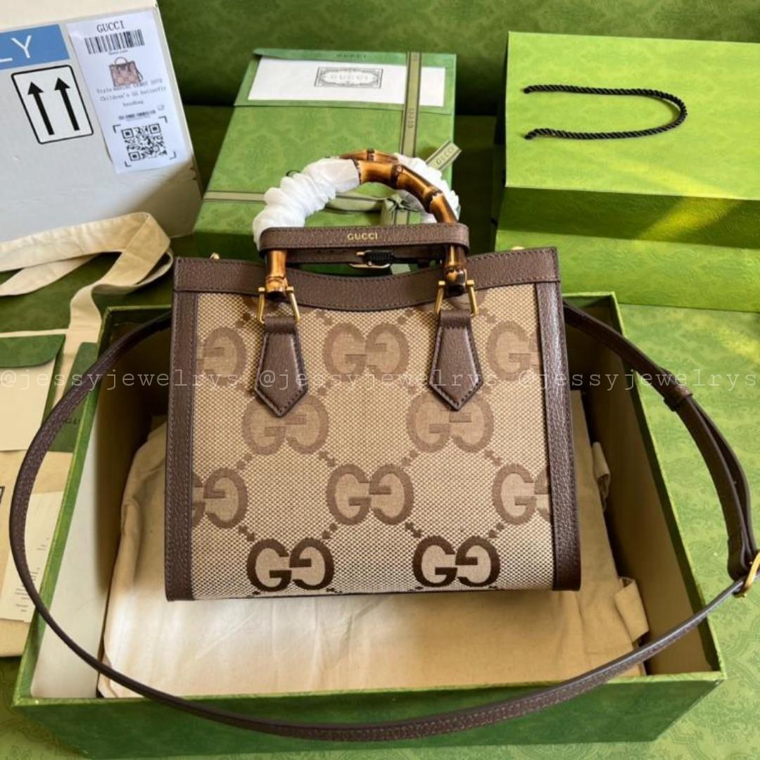 Gucci Diana jumbo GG mini tote bag in camel and ebony canvas