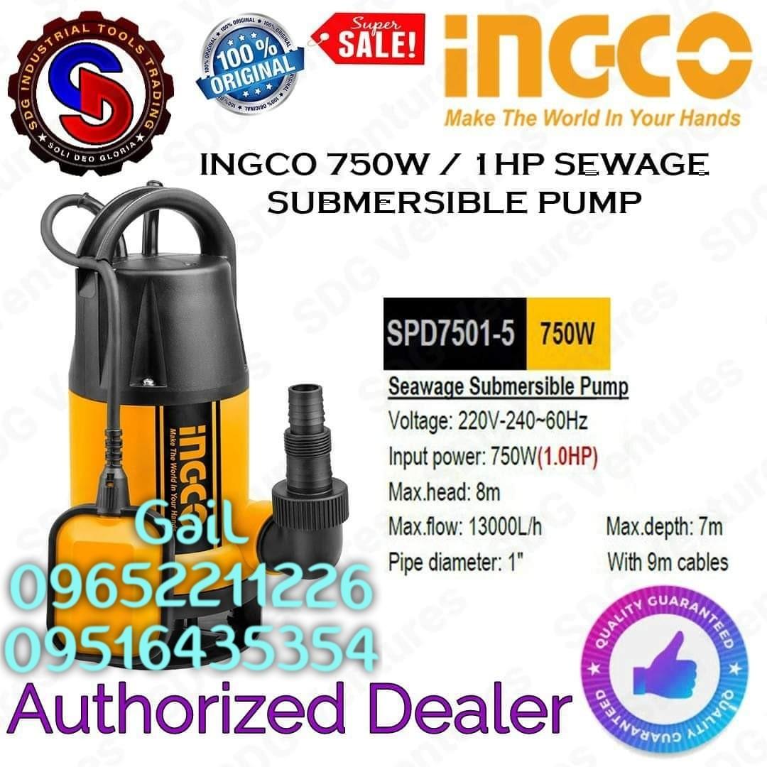 INGCO 1HP Vortex Sewage Submersible Pump with Floater switch