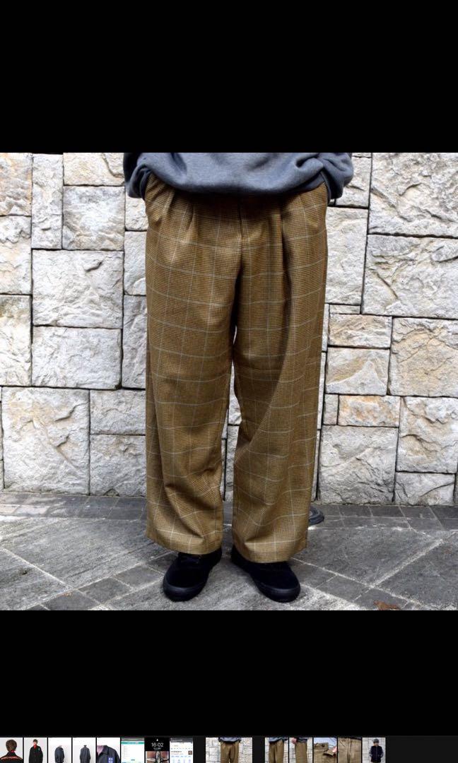 IS-NESS COJ NU WIDE EZ PANTS Wool 細格紋寬褲, 他的時尚, 褲子