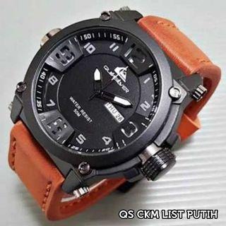 Jam Tangan Pria Murah Analog Bahan Kulit Quick Silver - Coklat Muda