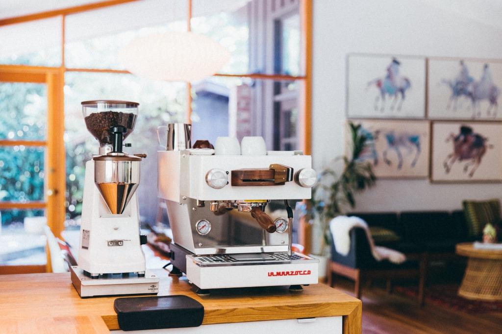 White La Marzocco Linea Mini and Fiorenzato All Ground Grinder Combo Package