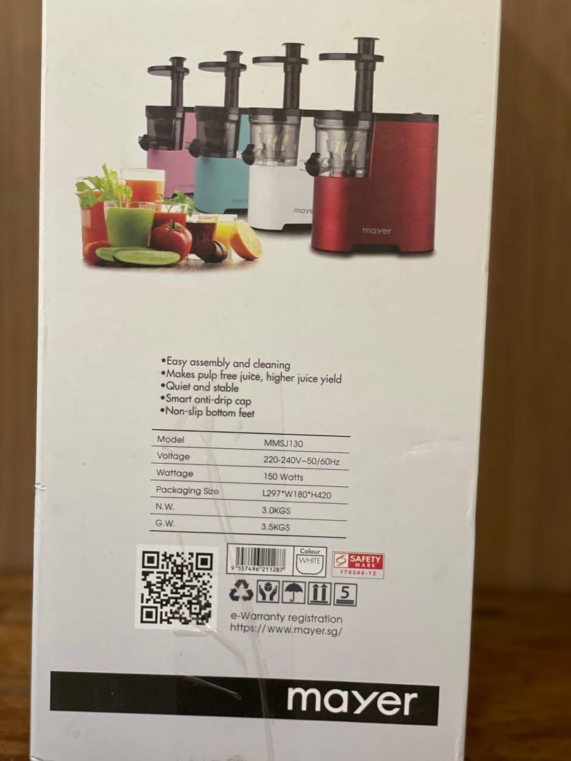 Mayer Slow Juicer MMSJ130 White, TV & Home Appliances, Kitchen