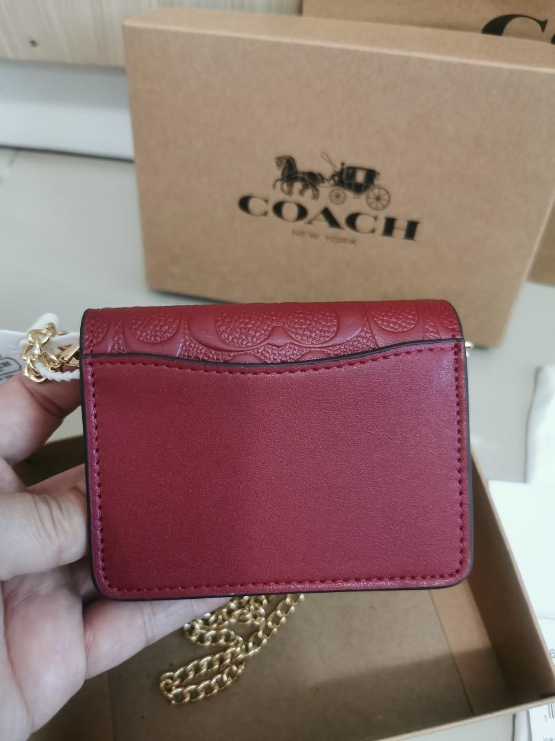 Authentic C7361 Coach Mini Wallet On A Chain In Signature Leather - Black