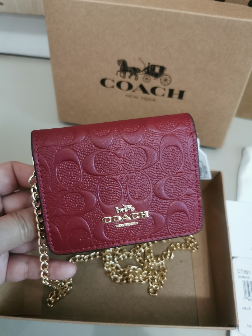 Coach Mini Wallet On A Chain In Signature Leather in Black (C7361