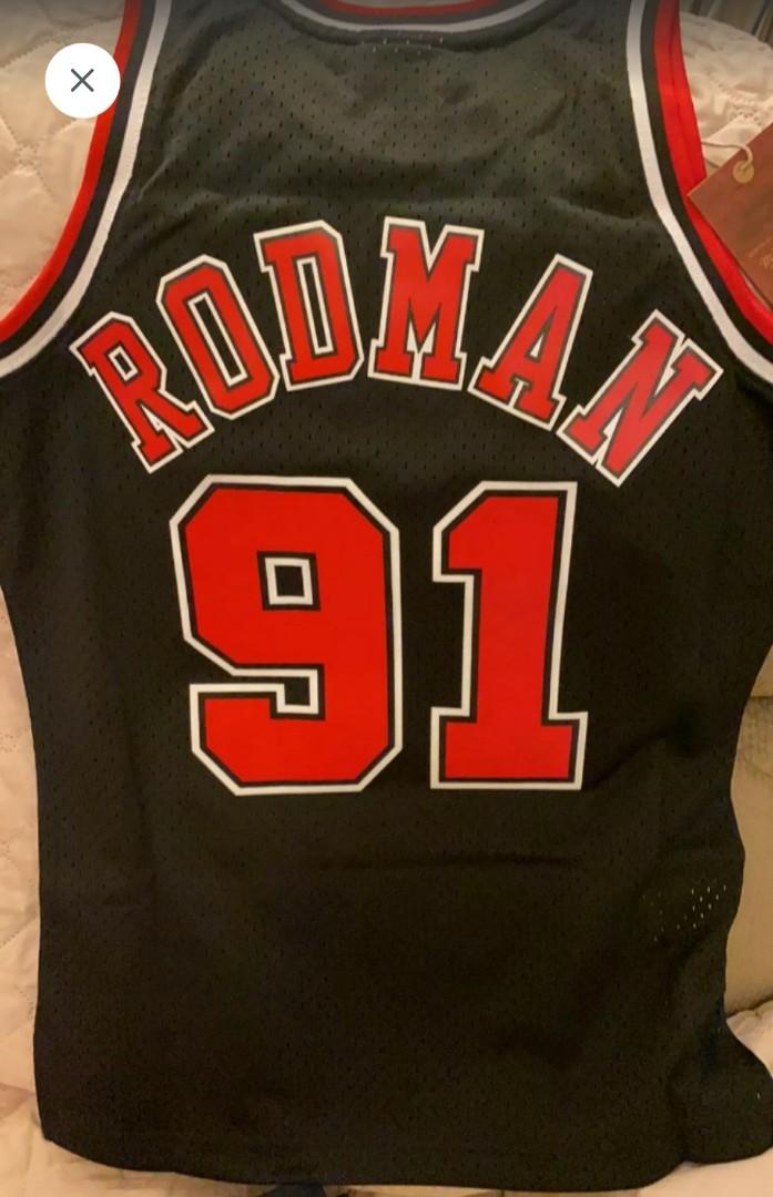 100% Authentic Dennis Rodman Adidas Chicago Bulls Away Jersey Black Sz M  95-96