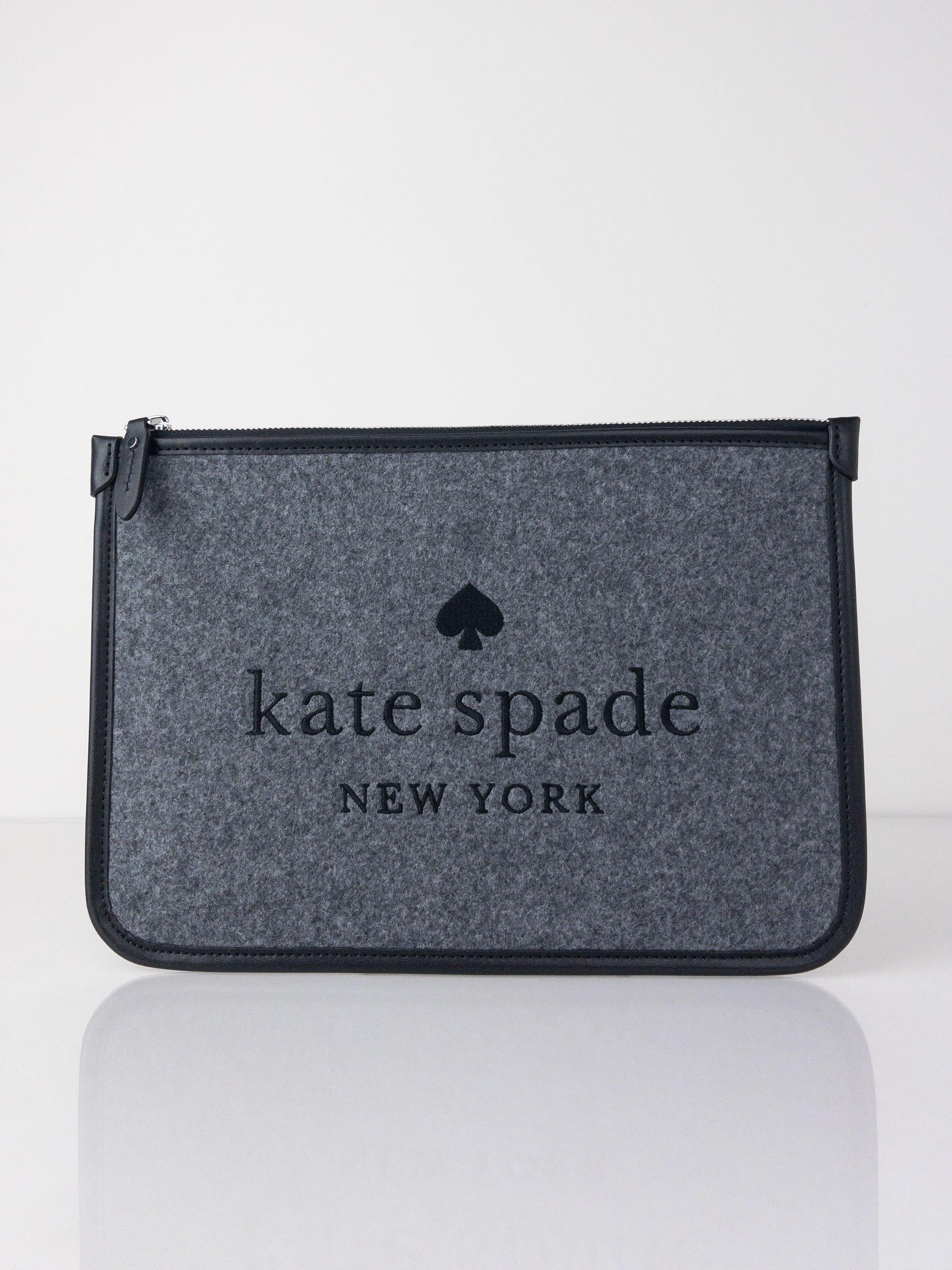 NEW KATE SPADE WLR00654 LARGE ZIP POUCH ELLA FELT GREY MULTI