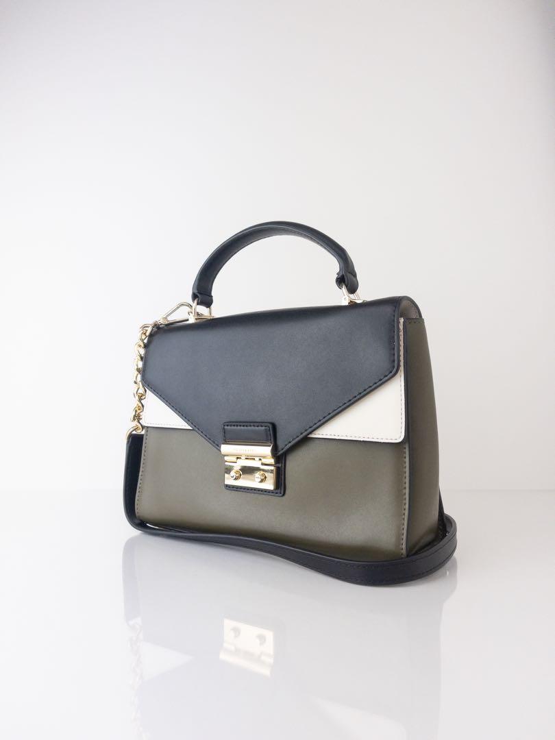 DISCOUNT NEW MICHAEL KORS 30F7GSLS6T SLOAN MEDIUM DOUBLE FLAP TOP HANDLE SATCHEL OLIVE BLACK