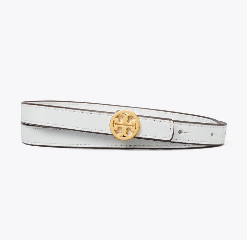 NEW! TORY BURCH GARDENIA WHITE GOLD-TONE BUCKLE SKINNY LOGO LEATHER BELT  LARGE, Women's Fashion, Watches & Accessories, Belts on Carousell
