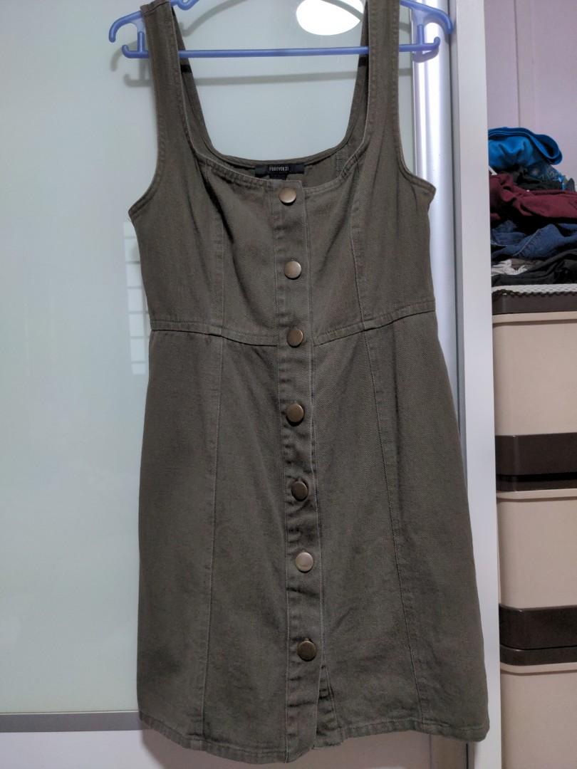 Pinafore Dress in Army Green Women s Fashion Dresses Sets Dresses on Carousell