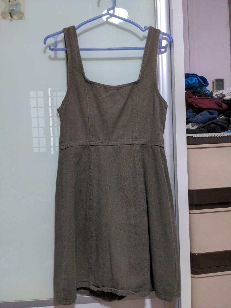 Pinafore Dress in Army Green Women s Fashion Dresses Sets Dresses on Carousell