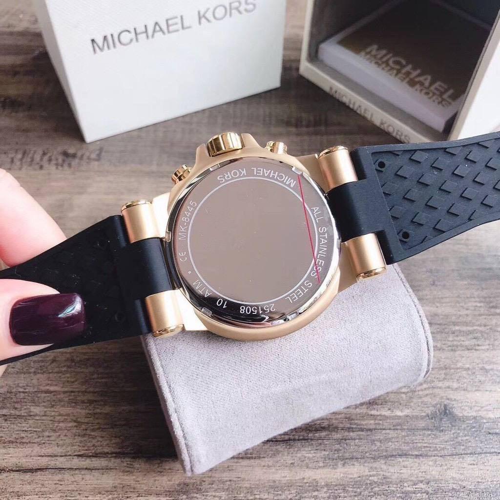 RESTOCK ORIGINAL MICHAEL KORS DYLAN GOLD BLACK SILICONE STRAP