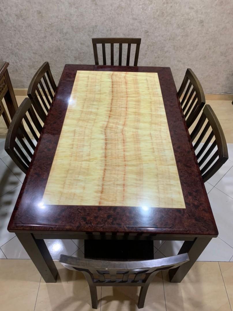 Solid wood marble dining table set, Furniture & Home Living, Furniture, Tables & Sets on Carousell