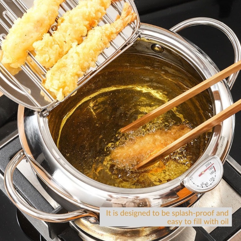 Stainless Steel Japanese Tempura Deep Fryer Pot Deep Frying Pan, TV