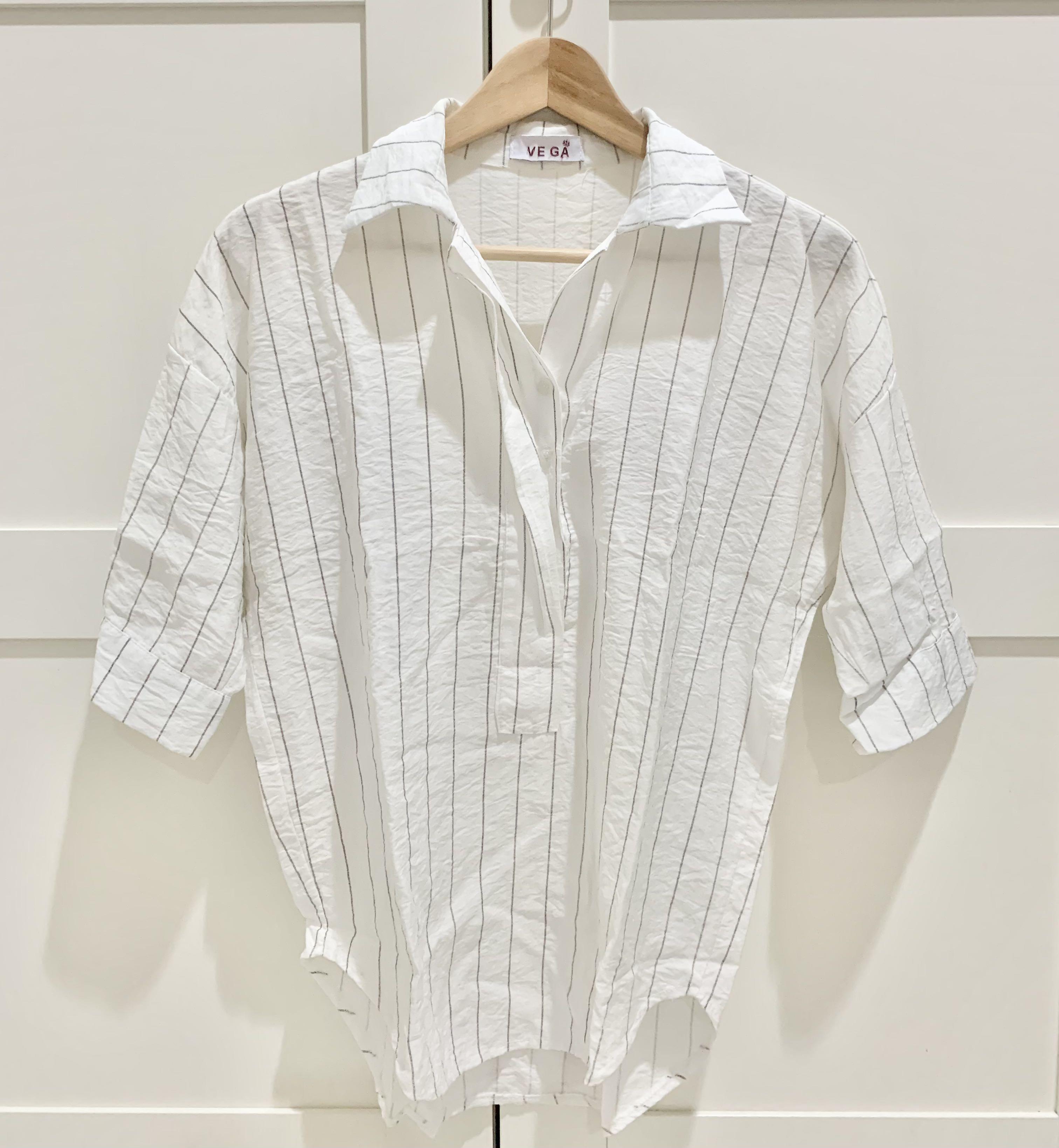 Stripes Blouse Half Sleeve White | No 