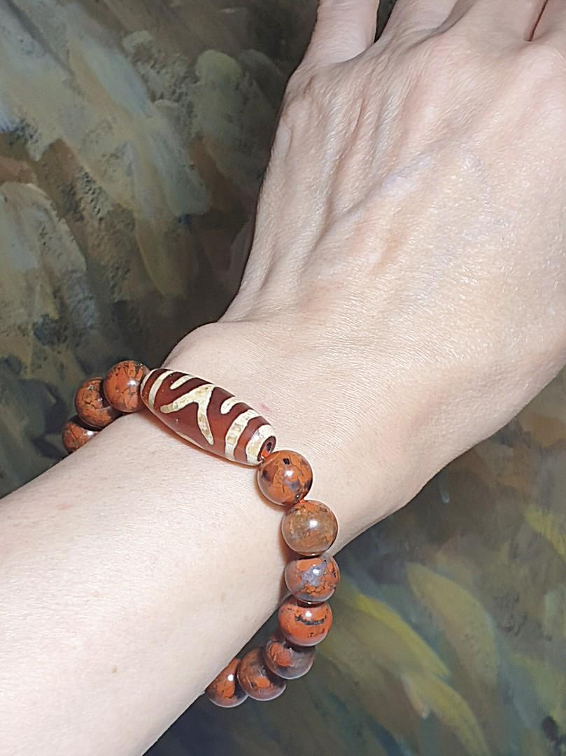10mm Brecciated Jasper and Savior Dzi bracelet Natural