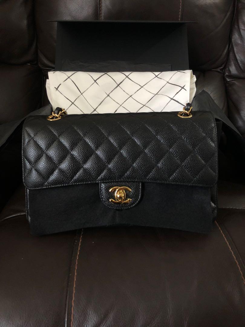 保證真貨chanel Classic Flap Medium 25cm Cf25 黑色魚子醬金扣有香港專門店正單有咭有塵袋有盒咭頭29 Full Set 女裝 手袋及銀包 單肩包