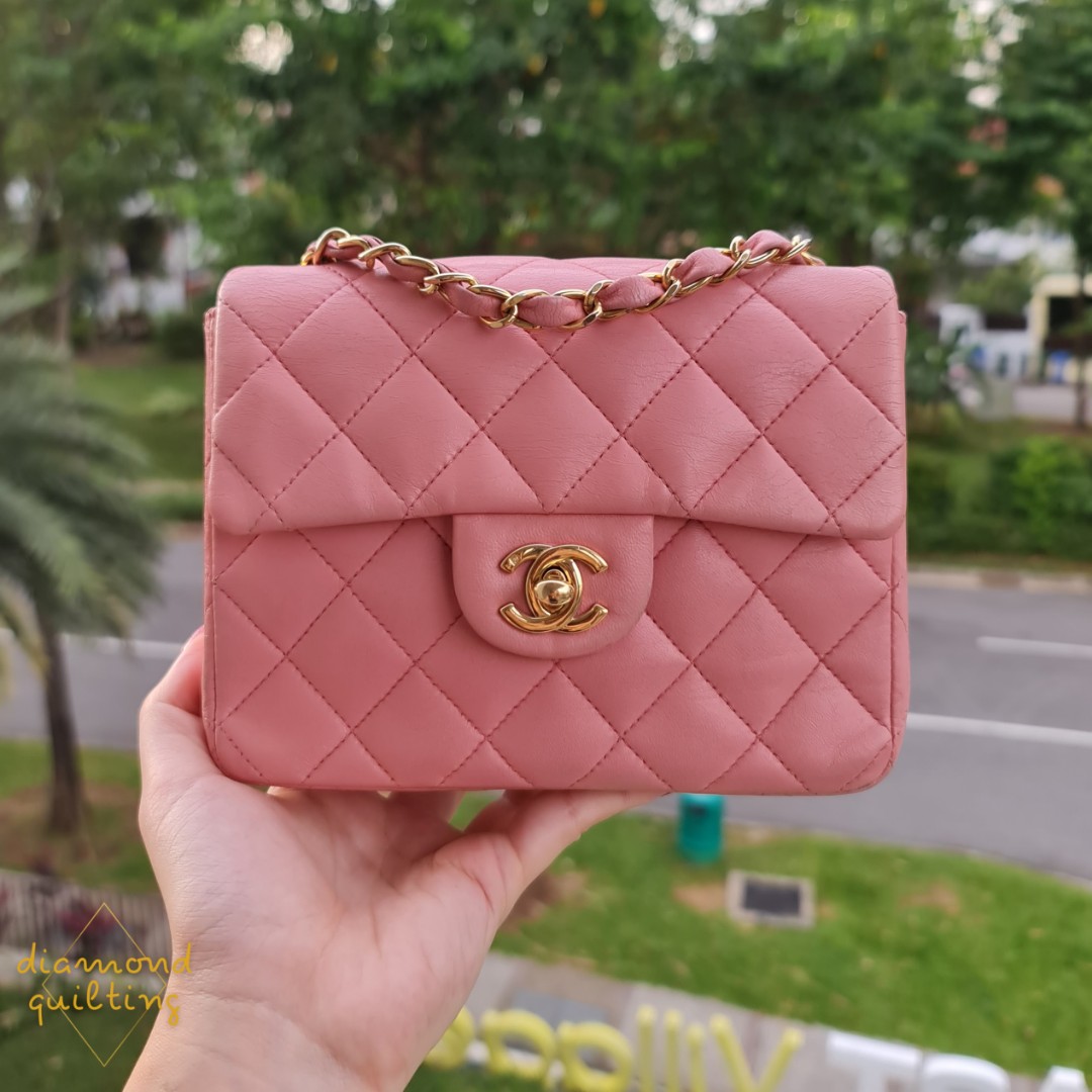 💕 [SOLD] CHANEL VINTAGE CLASSIC MINI SQUARE FLAP BAG 17CM LAMBSKIN BABY  LIGHT PINK 24K GHW GOLD HARDWARE / small medium jumbo caviar plated,  Luxury, Bags & Wallets on Carousell