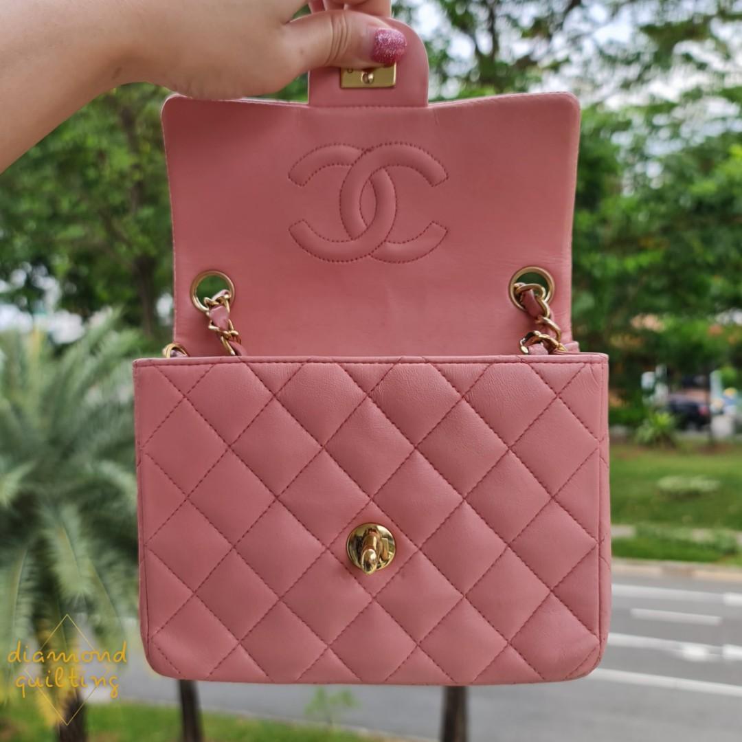 Chanel Baby Pink Quilted Lambskin Mini Clutch On Chain Pale Gold