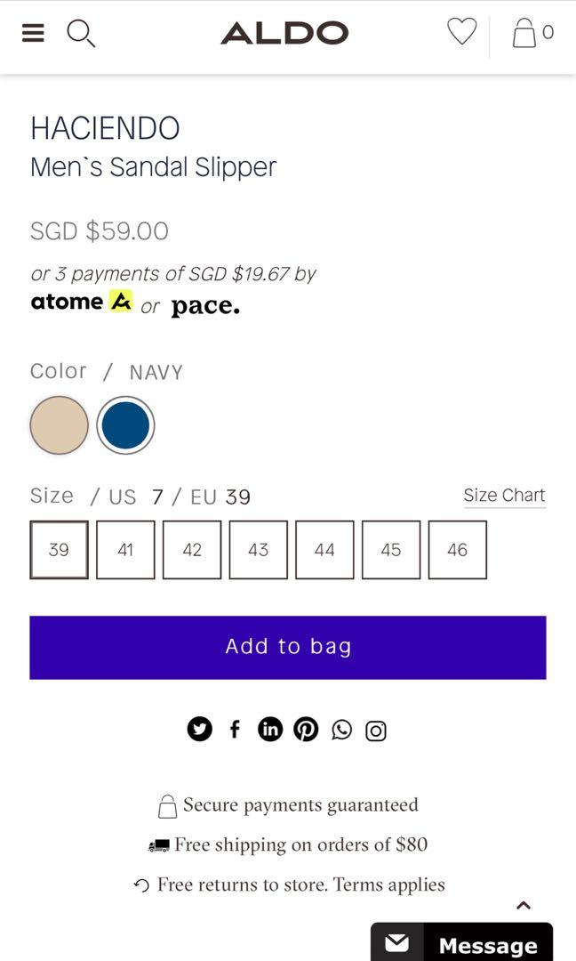 Aldo store size chart
