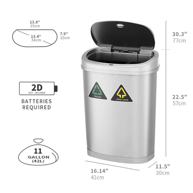 Amagabeli Automatic Sensor Trash Can 42L Recycler Kitchen Bin Stainless Steel Automatic Touchless Infrared Motion Sensor Trash Bin Kitchen for Home Office Bathroom 11Gallon 