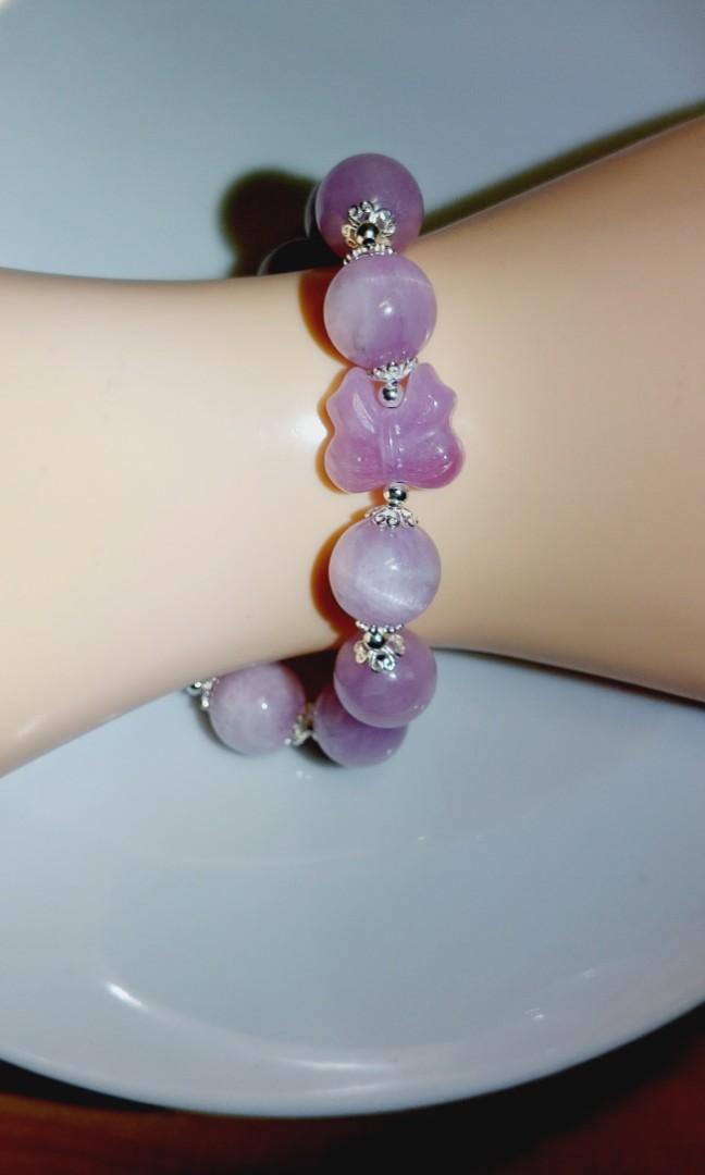 B128 100 Natural Kunzite with Cat Eye Bracelet 13mm Women s Fashion Jewelry Organisers Bracelets on Carousell