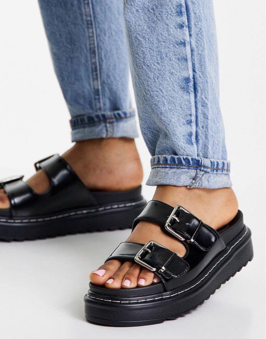 black platform slippers