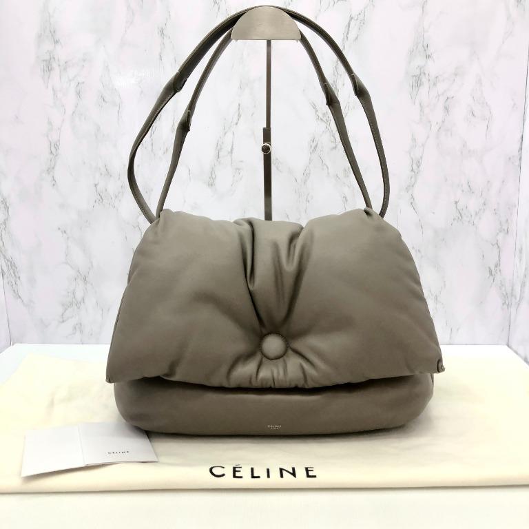 CELINE GREY LEATHER PILLOW SHOULDER BAG 227004985 Women s Fashion