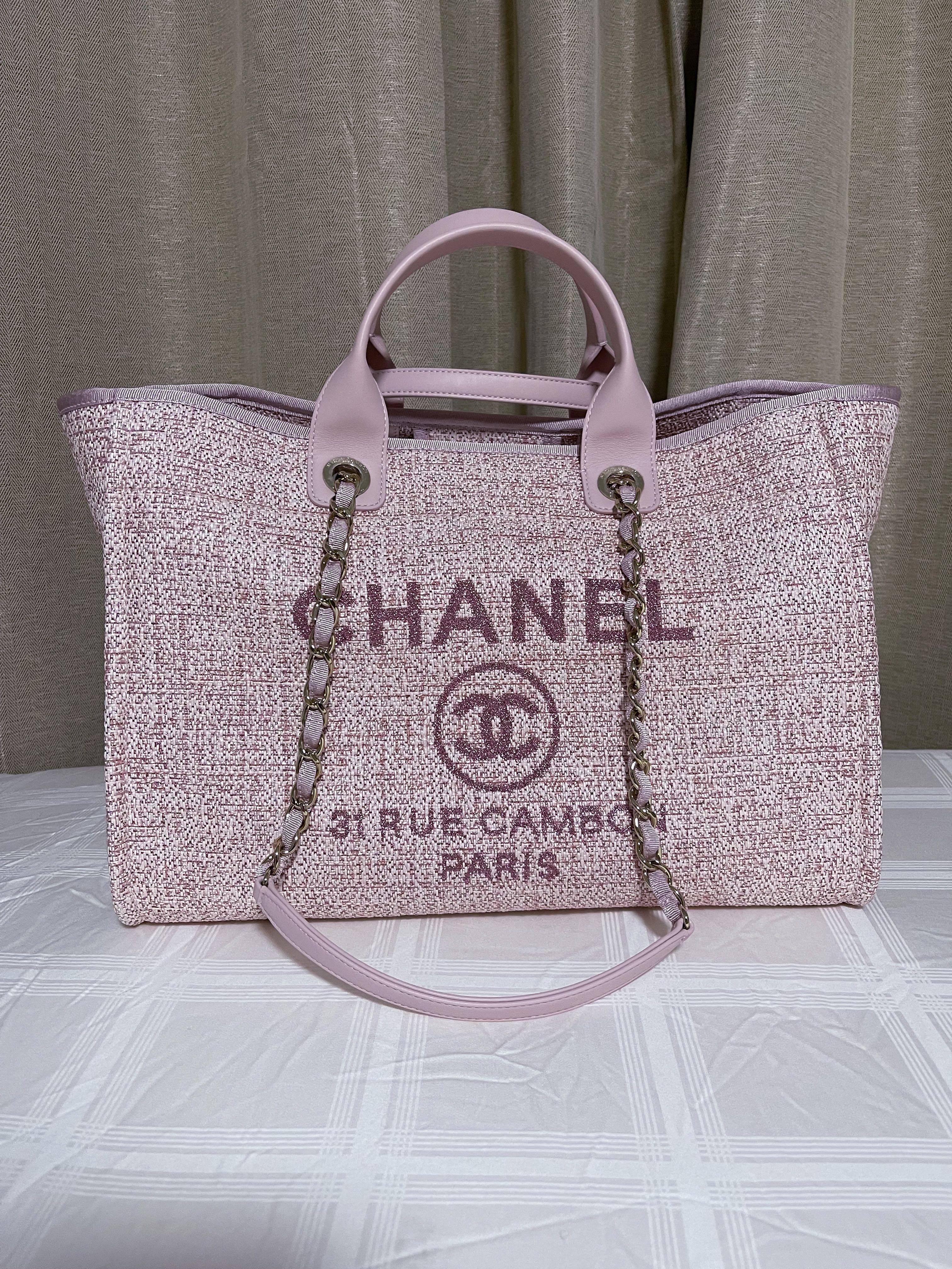 CHANEL 22B Sakura Pink Deauville Tote Tweed Small Shopping Bag