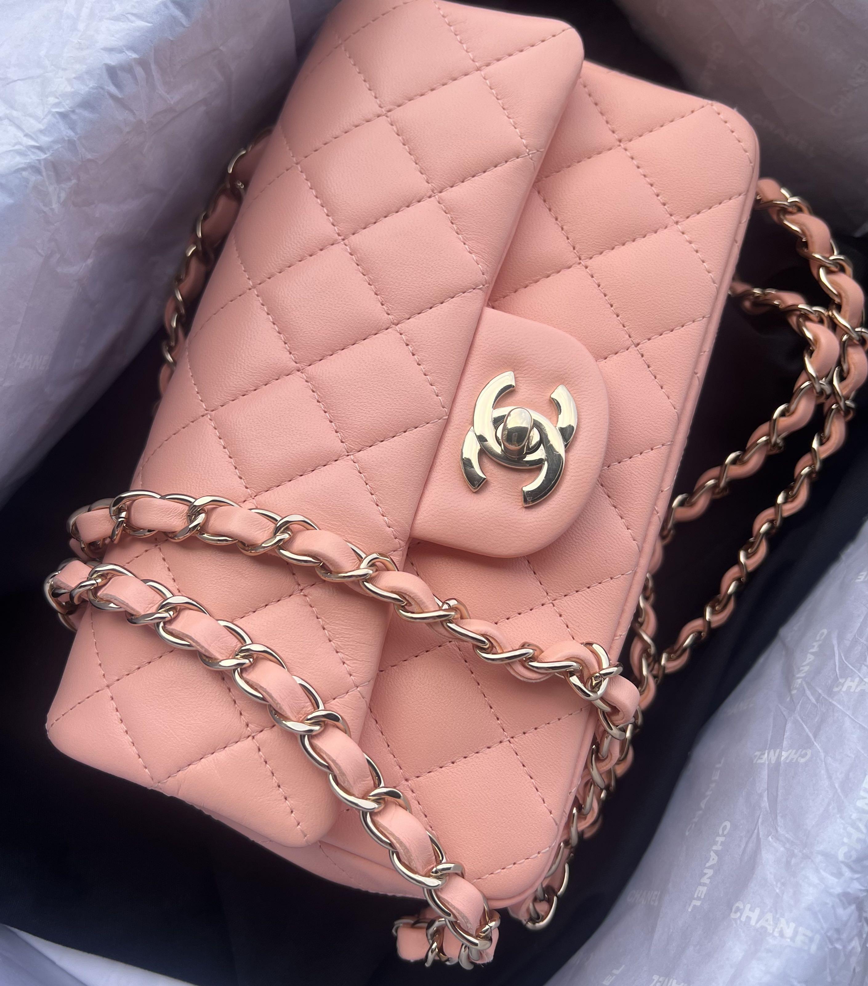 Chanel mini rectangular 22C light pink, Luxury, Bags & Wallets on Carousell