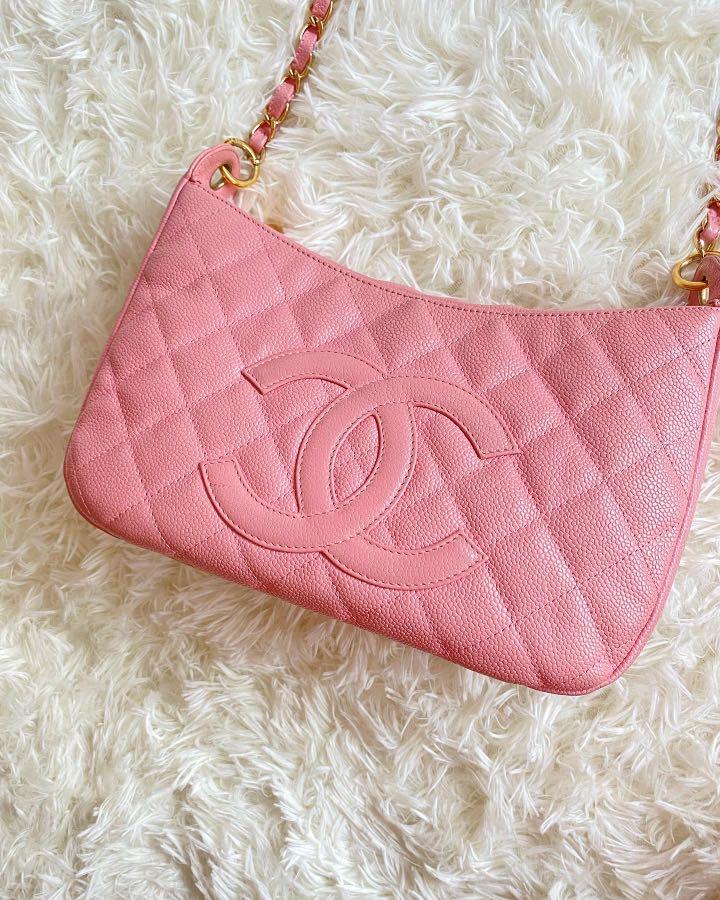 Chanel Vintage Sakura Pink Caviar CC Half Moon Shoulder Bag in 24K