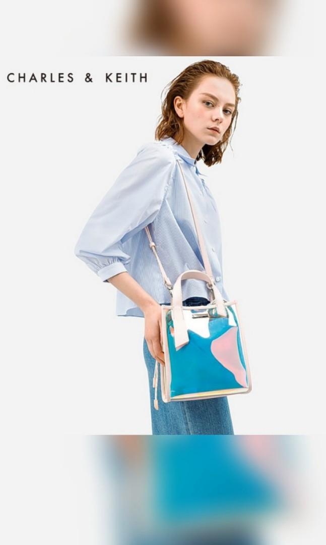 Charles and Keith Holographic Handbag Sling Bag White White