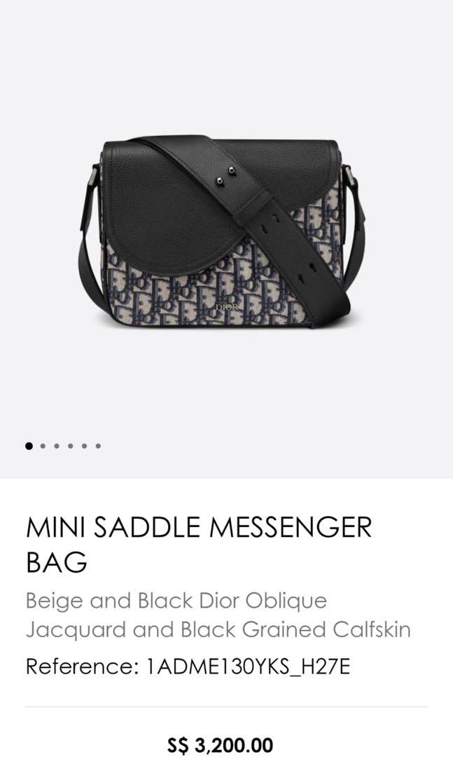 Saddle Messenger Bag Beige and Black Dior Oblique Jacquard and Black  Grained Calfskin