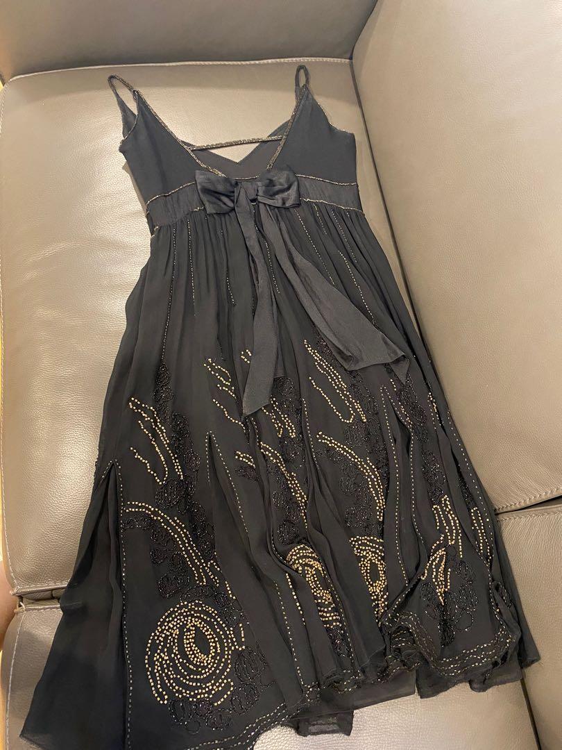 green and beige dress Rent Karen Millen Crystal Embellished Halter Woven Maxi Dress