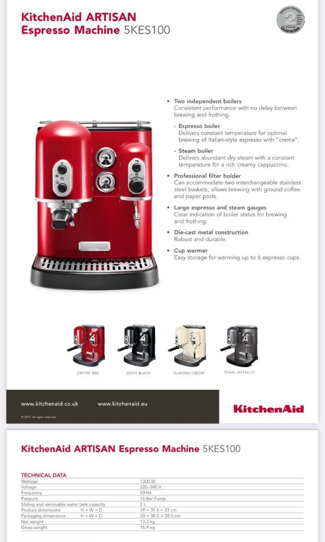 KitchenAid Artisan 5KES2102EER Espresso Machine 220 volts Empire Red