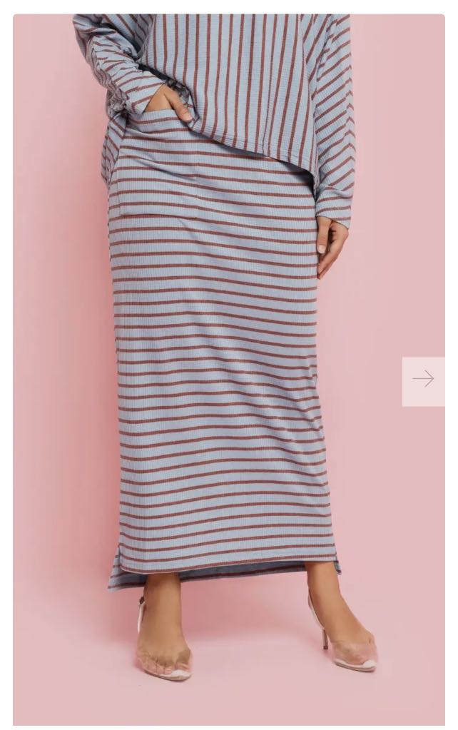 LILIT Striped Ribbed High Low Skirt in Blue MYR99.00 Women s