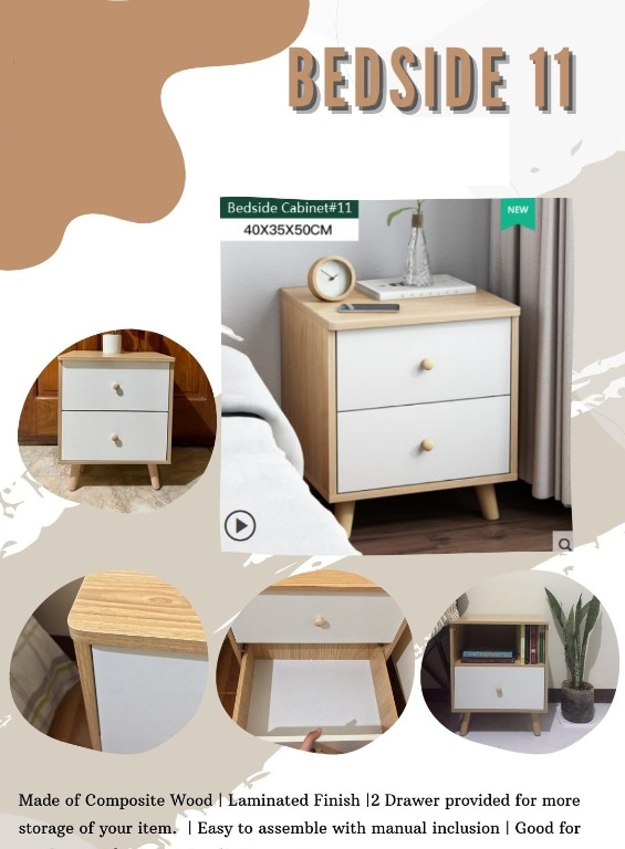 Bedside Cabinet with Drawers, Side Tables for Bed Frame, Lamp Table ...