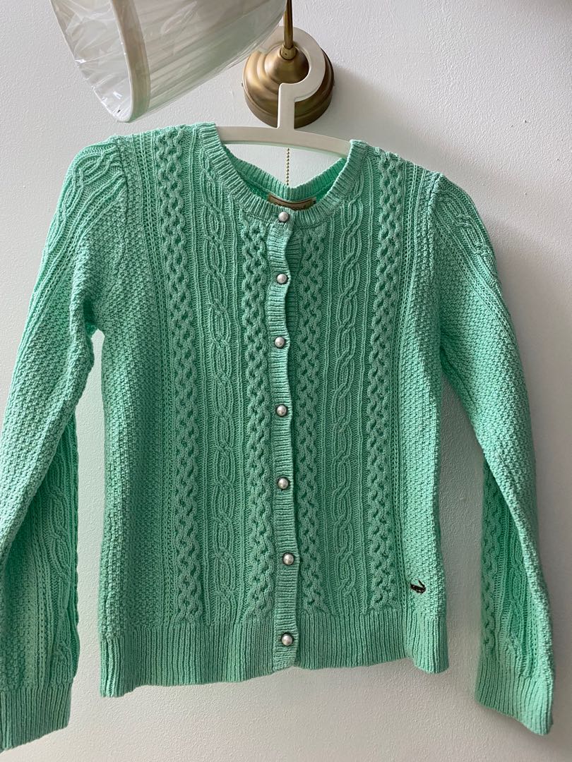 mint green knitted cardigan