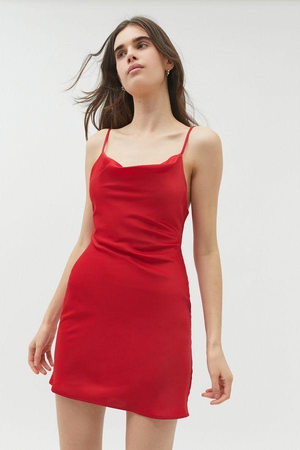 Miss Selfridge Red Satin Mini Dress Cowl Neck