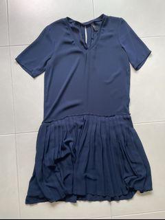 Navy Blue Pleated Drop-waist Dress