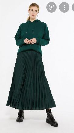 Green pleated satin midi skirt new look online