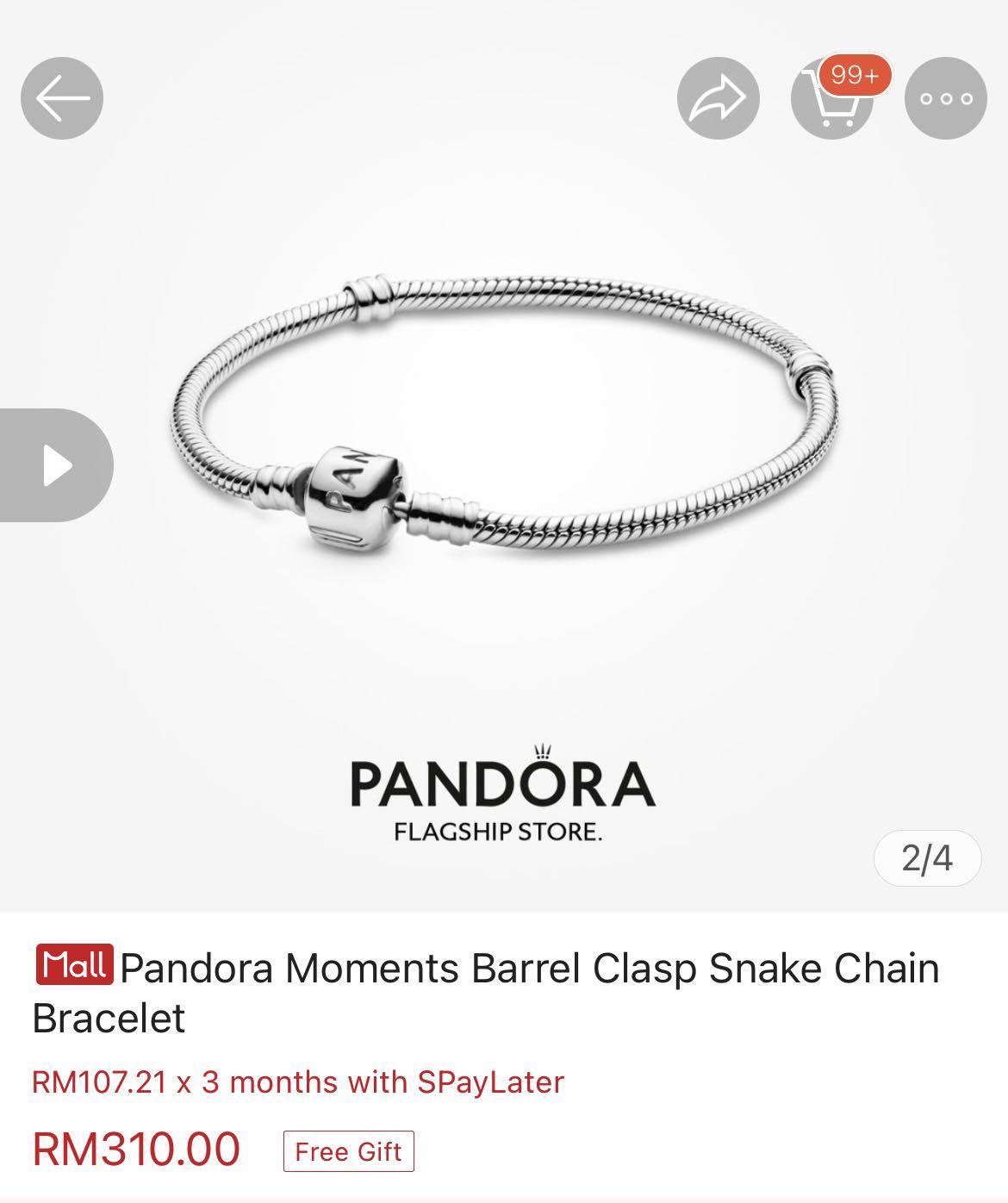 Pandora Moments Barrel Clasp Snake Chain Bracelet