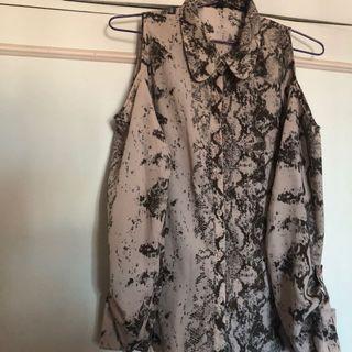 plains & prints nude/tan snake print open shoulder longsleeve top