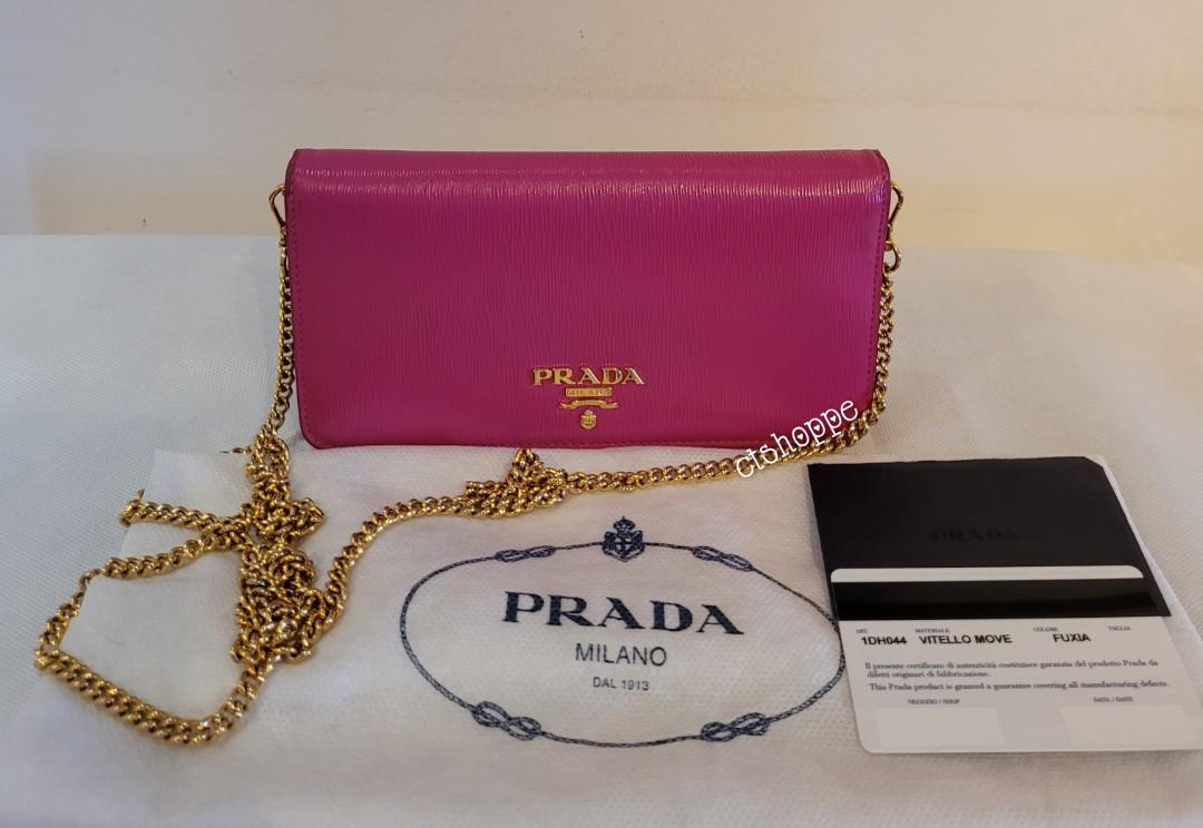 Prada Vitello Move Fuxia Wallet on Chain Sling Crossbody Wallet