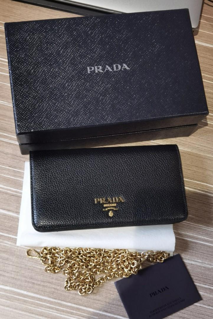 Prada Wallet On Chain Black Gold Hardware Vitello Move Leather Magnetic,  Luxury, Bags & Wallets on Carousell