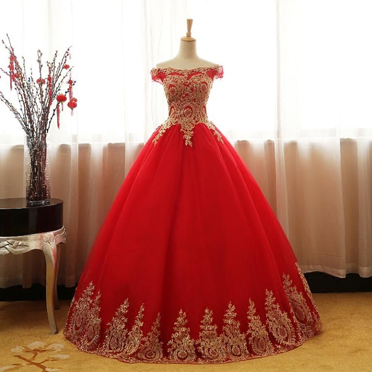 Red and gold formal gowns store