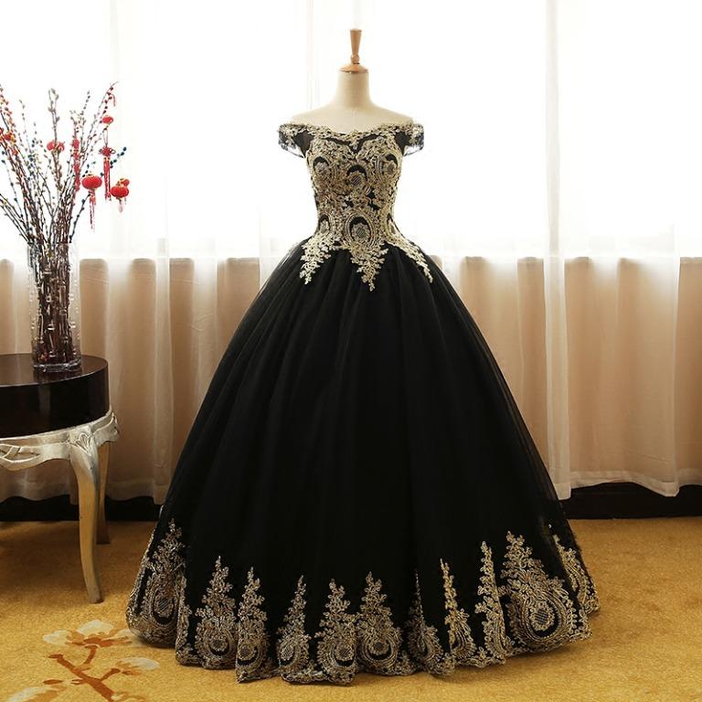 pre order black red gold off shoulder Wedding bridal prom evening Gown Dress RB0158
