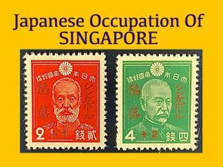 Scarce 1942 Fall of Singapore-Japanese Occupation Commemorative Set of 2 stamps. Showing General Nogi and Admiral Togo. Mint never hinge set.
