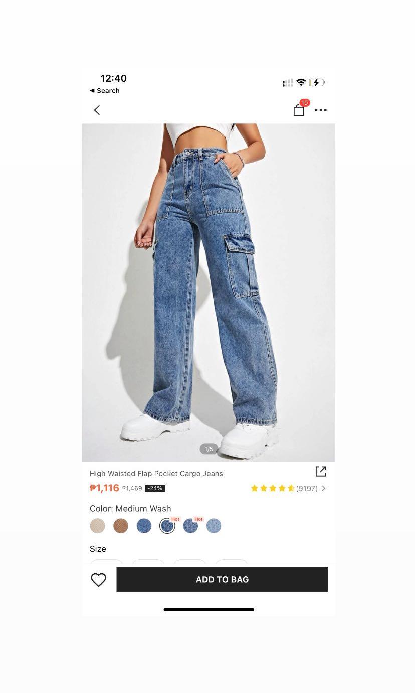 SHEIN High Waisted Flap Pocket Cargo Jeans