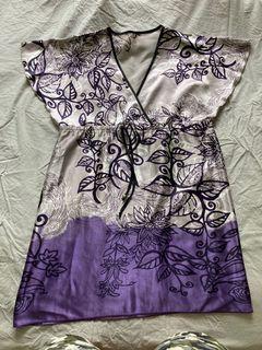 Silky silver/ purple butterfly dress, free size